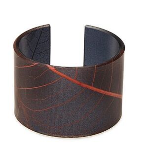 NWT.Cuff Bracelet resin spray of fossil leaves. Handmade  Recycled item.